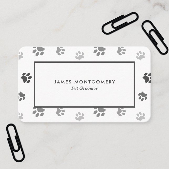 White Black Grey Paw Prints Custom Business Card (White Black Gray Paw Prints Custom Business Card)