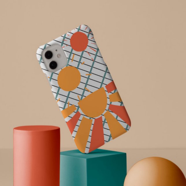 white & black grid Retro red orange Sunset on blue Case-Mate iPhone Case (Creator Uploaded)