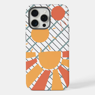 white & black grid Retro red orange Sunset on blue iPhone 15 Pro Max Case
