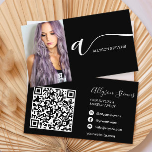 White black hair makeup photo initial qr code business card