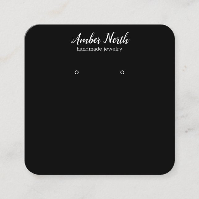 WHITE BLACK Hand Written Calligraphy Earring  Square Business Card (Front)