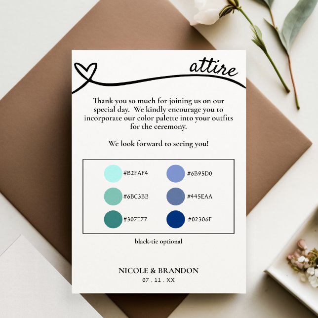 White & Black Heart Wedding Attire Colour Palette Enclosure Card (White & Black Heart Wedding Attire Color Palette Enclosure Card)