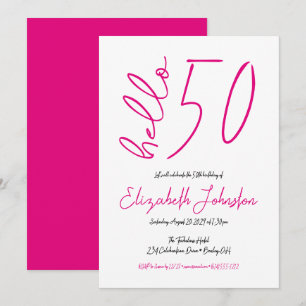 White Black Hot Pink Hello 50 Fabulous Birthday Invitation