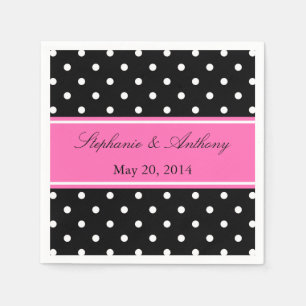 White Black, Hot Pink Polka Dot Wedding Napkin