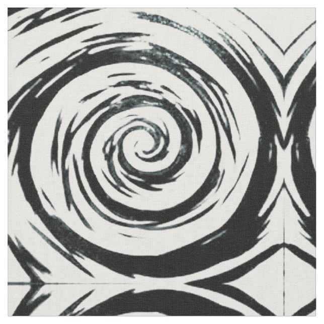 White & Black Hypnotic Swirl Art Fabric (Close Up)