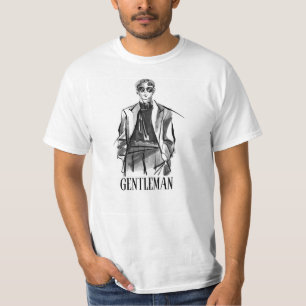 White Black Illustrated Brush Gentleman T-Shirt