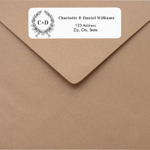 White black initials wreath wedding return address