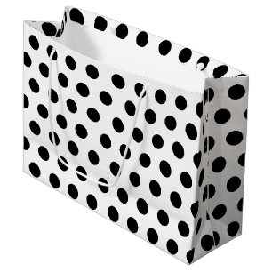 White & Black Large Medium Polka Dot Party Gift Bag