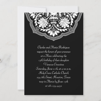 White & Black Latin Pattern Quinceanera Invitation