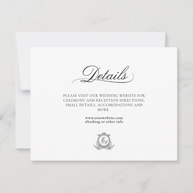 White Black Leafy Crest Monogram  Card (Front)