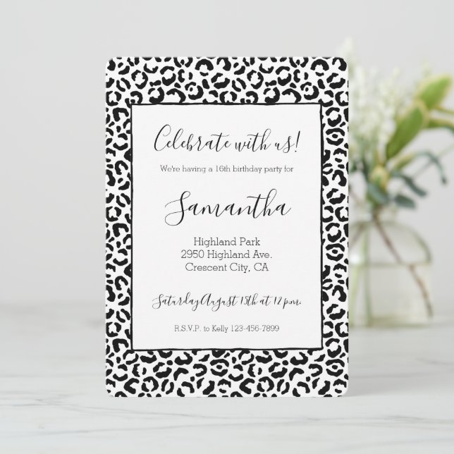 White Black Leopard Print     Invitation (Standing Front)