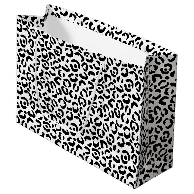 White Black Leopard Print       Large Gift Bag (Front Angled)