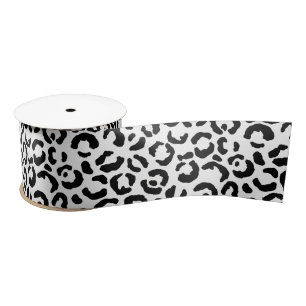 White Black Leopard Print    Satin Ribbon