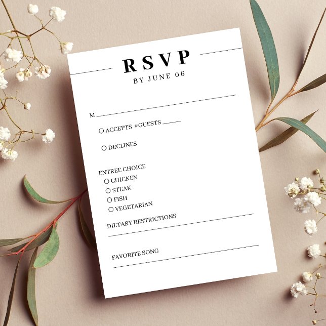 White & Black Line Simple Wedding RSVP Card (White & Black Line Simple Wedding RSVP Card)