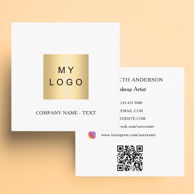 White black logo QR code social media Square Business Card (Creator Uploaded)