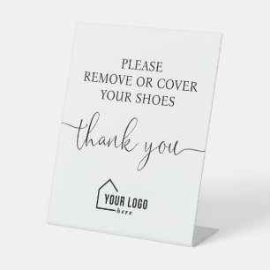White Black Logo Realtor Please Remove Shoes  Pedestal Sign