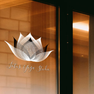White & Black Lotus Modern Unique Yoga Studio Window Cling