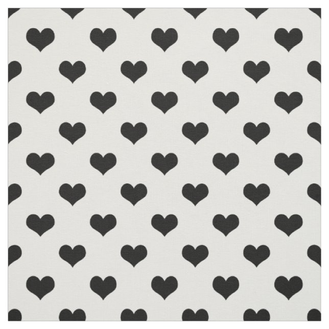 White Black Love Heart Pattern Design  Fabric (Swatch)