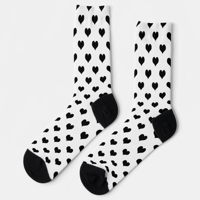 White  Black Love Heart Pattern Design  Socks (Left)