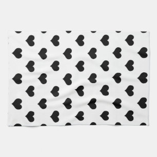 White  Black Love Heart Pattern Design  Tea Towel