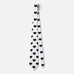 White Black Love Heart Pattern Design Tie