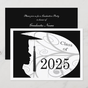 White & Black Man Silhouette 2025 Graduation Party Invitation