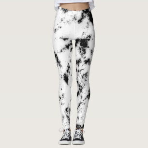 White Black Marble Paint Splash Abstract Leggings