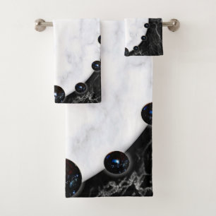 White & Black Marble Sphere Graphics Bath Towel Set