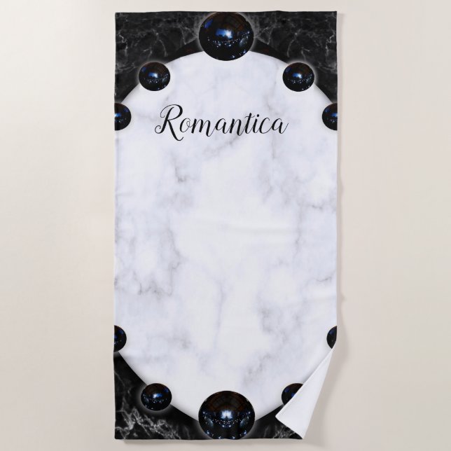 White & Black Marble Sphere Graphics Beach Towel (Front)