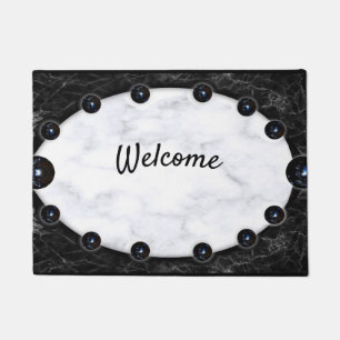 White & Black Marble Sphere Graphics Doormat