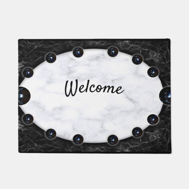 White & Black Marble Sphere Graphics Doormat (Front)