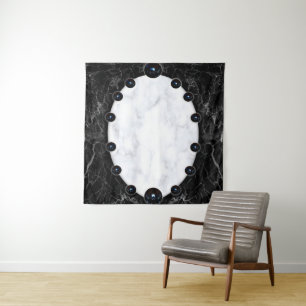 White & Black Marble Sphere Graphics Tapestry