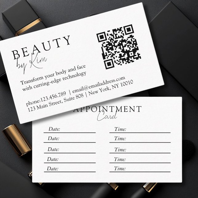 White & Black, Minimal, Elegant, Salon, QR-Code Appointment Card (White & Black, Minimal, Elegant, Salon, QR-Code Appointment Card)
