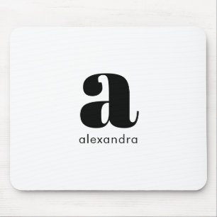 White Black Minimal Monogram Modern Elegant Mouse Mat