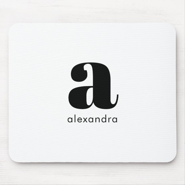 White Black Minimal Monogram Modern Elegant Mouse Mat (Front)