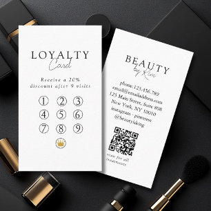 White & Black Minimal Salon QR Code Loyalty Business Card