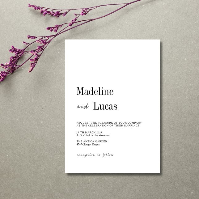 White & Black Minimalist Clean Modern Wedding Invitation (Creator Uploaded)
