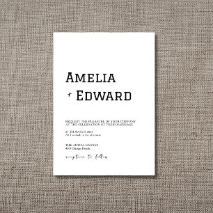 White & Black Minimalist Clean Modern Wedding Invitation