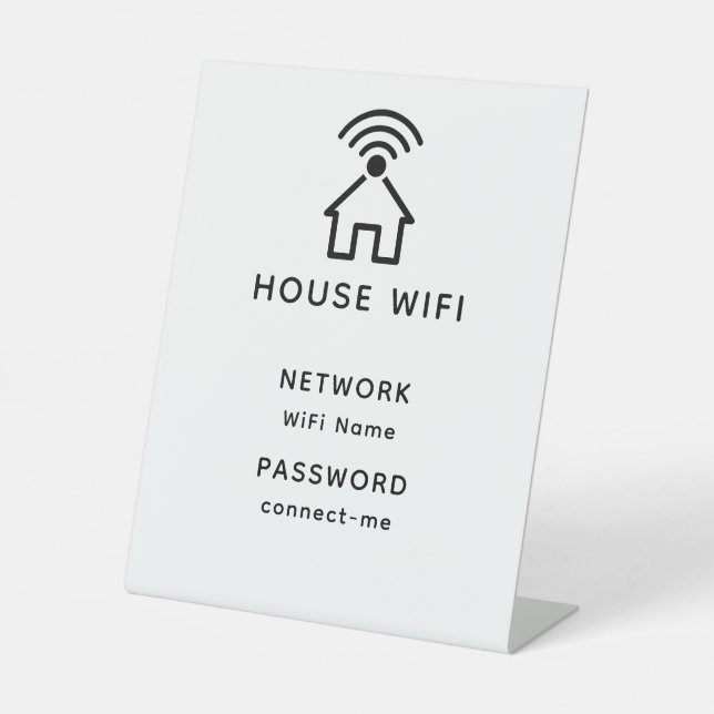 White & Black Minimalist House Wifi Password Pedestal Sign (Front)