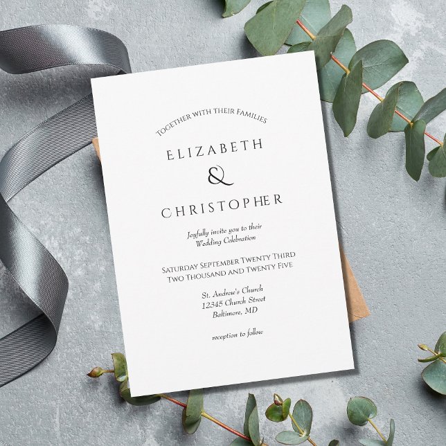 White Black Minimalist Modern Simple Wedding  Invitation (Creator Uploaded)