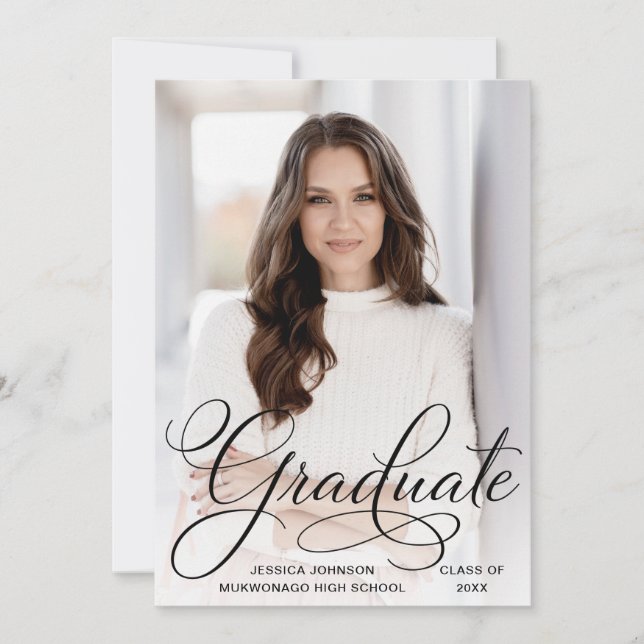 White Black Modern 2 PHOTO Graduation Party Invitation (Front)