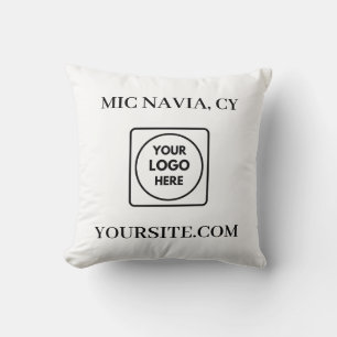 White Black Modern Rectangular Logo Throw Pillow