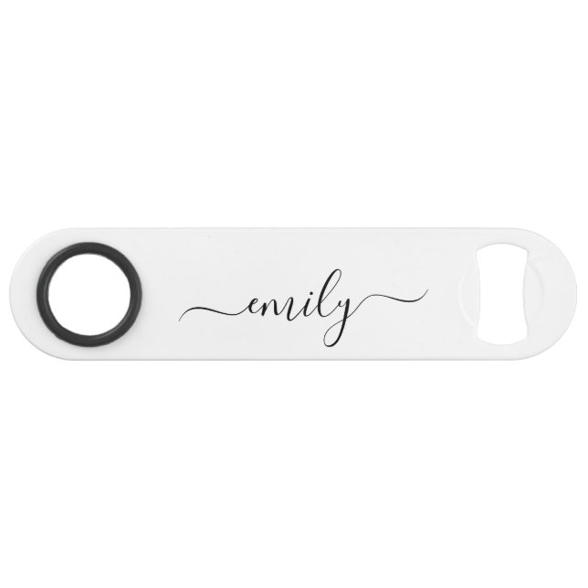 White Black Modern Script Monogram Name (Front (Horizontal))