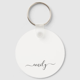 White Black Modern Script Monogram Name Key Ring