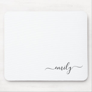 White Black Modern Script Monogram Name Mouse Mat
