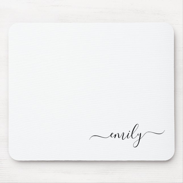White Black Modern Script Monogram Name Mouse Mat (Front)