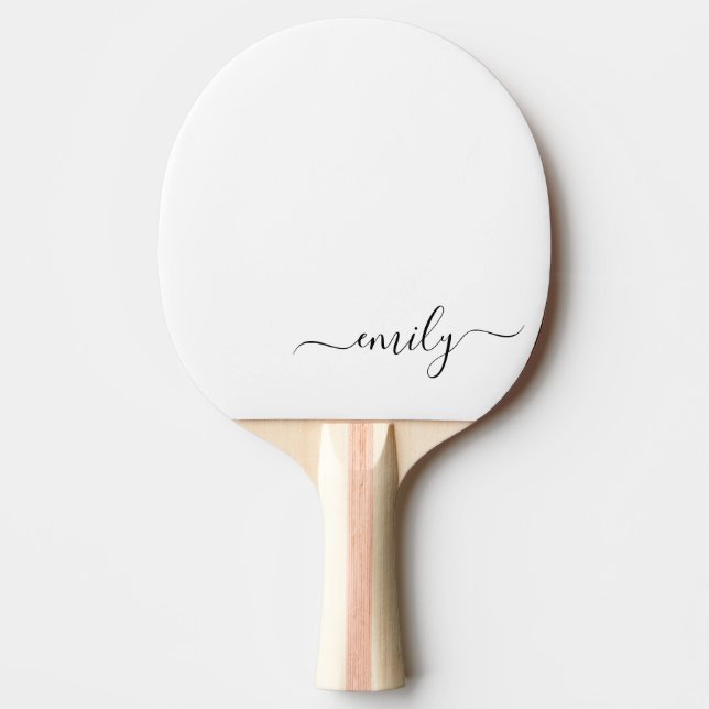 White Black Modern Script Monogram Name Ping Pong Paddle (Front)