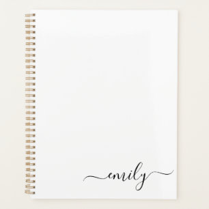 White Black Modern Script Monogram Name Planner