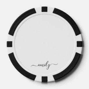 White Black Modern Script Monogram Name Poker Chips