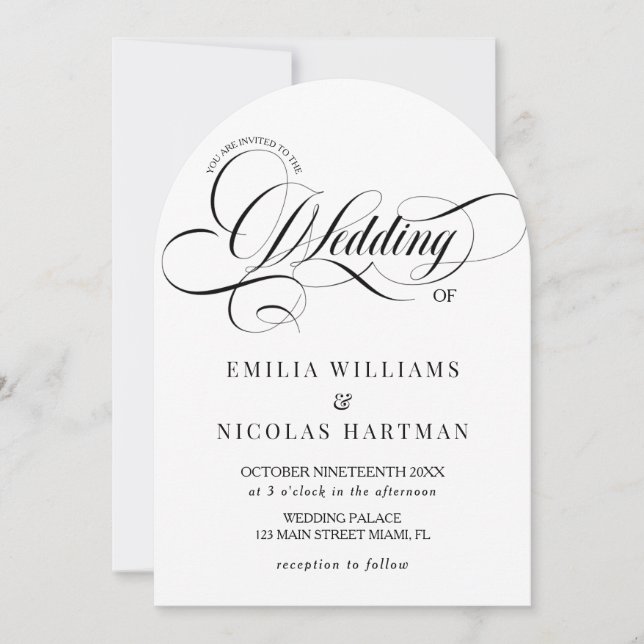 White & Black Monogram All In One Wedding Invitation (Front)